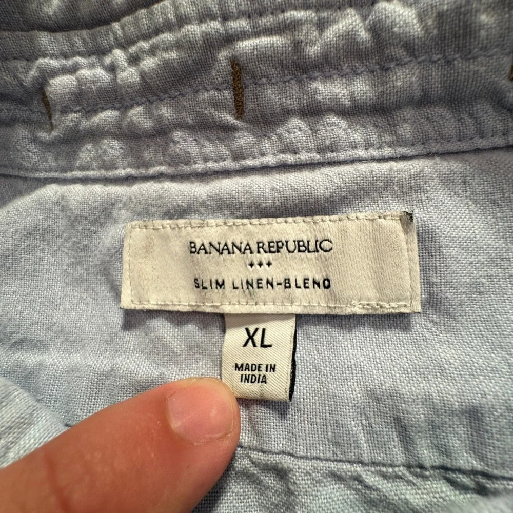 Banana Republic Shirt Men XL Blue Linen Blend Slim Costal Resort Summer Vacation